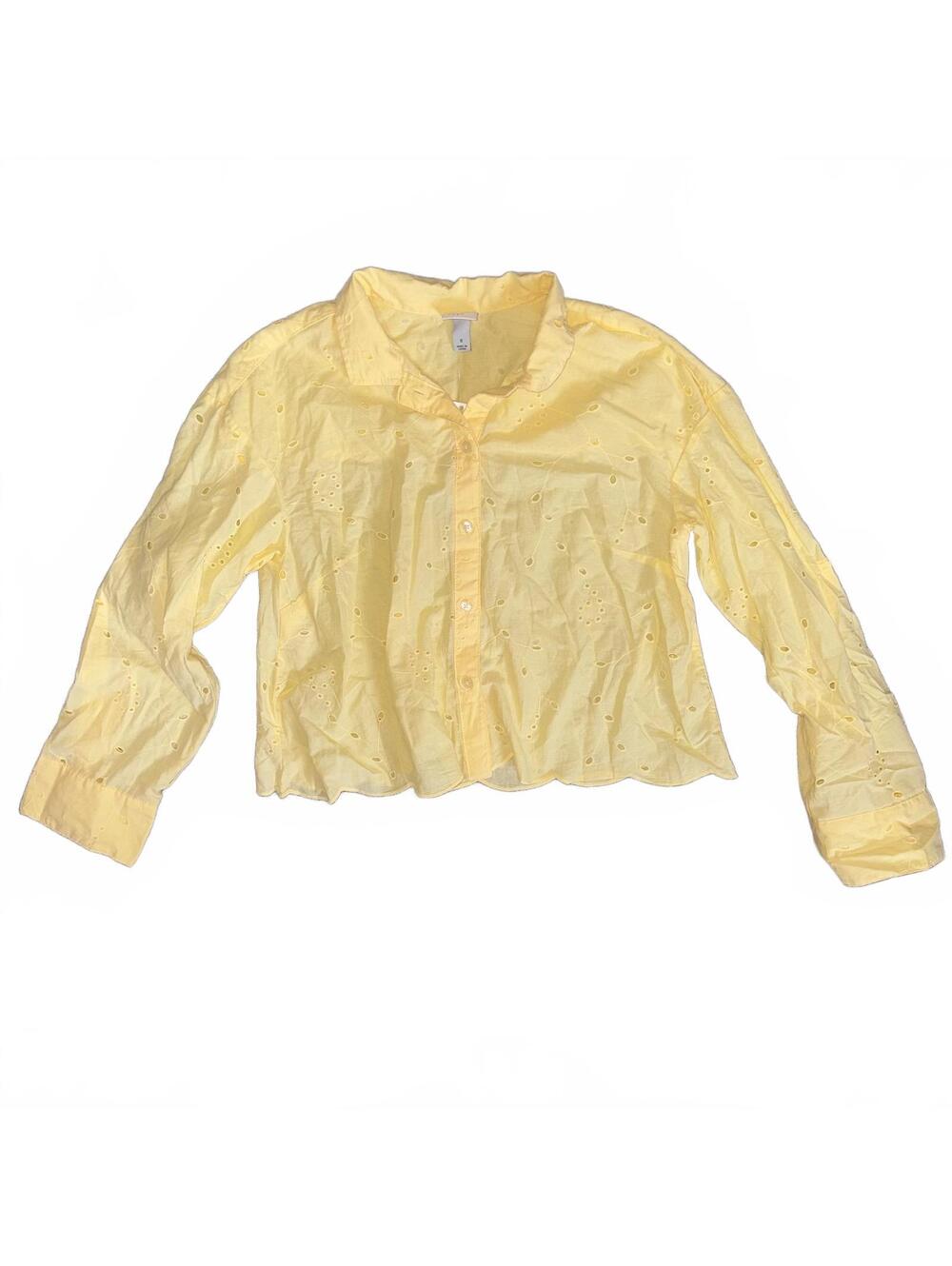 Yellow A New Day Eyelet Button Down Blouse Long Sleeve Collared Shirt Small